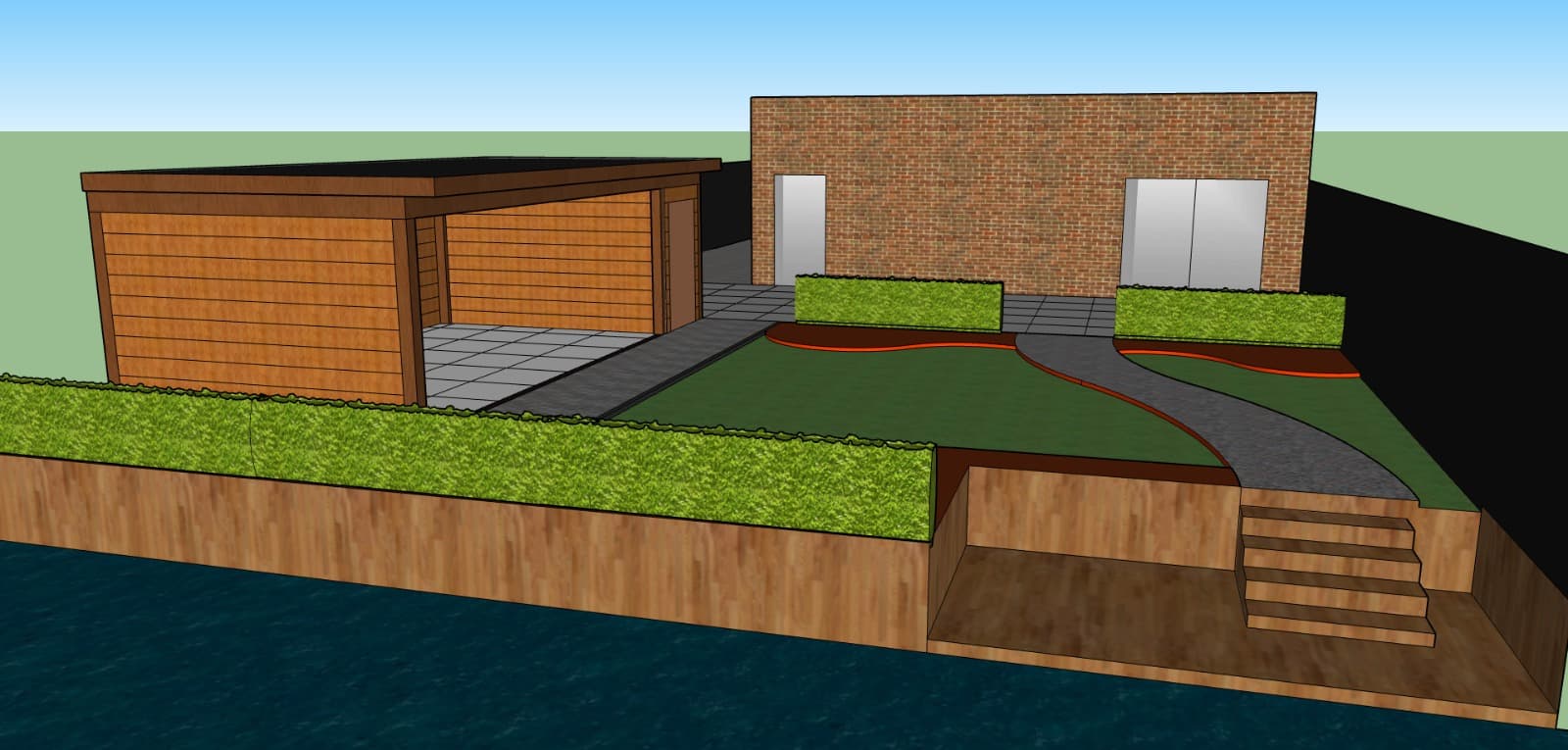 3D Tuinontwerp visualisatie van een moderne tuin